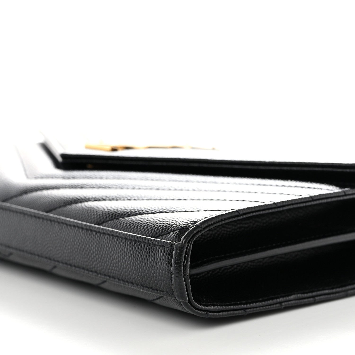 Saint Laurent Grain De Poudre Matelasse Chevron Monogram Chain Wallet Black 10 of 12