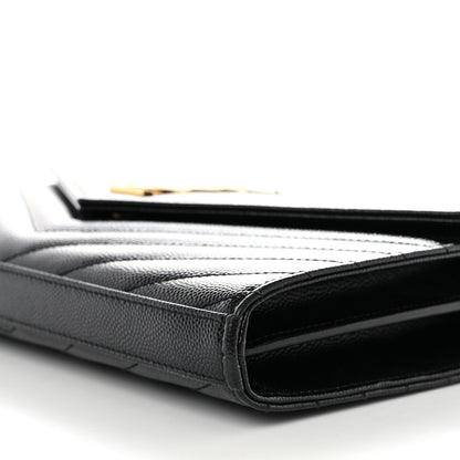 Saint Laurent Grain De Poudre Matelasse Chevron Monogram Chain Wallet Black 10 of 12