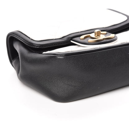 Chanel Calfskin Quilted Graphic Mini Flap Bag White Black 8 of 10