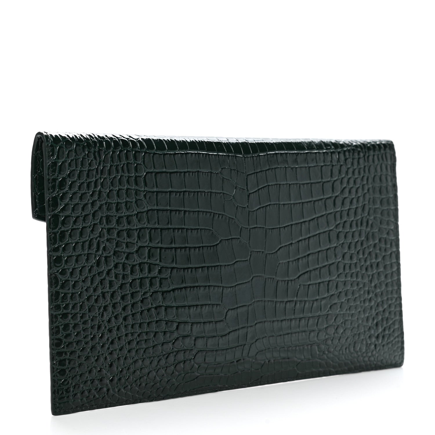 Saint Laurent Calfskin Crocodile Embossed Uptown Monogram Pouch Mint 3 of 9