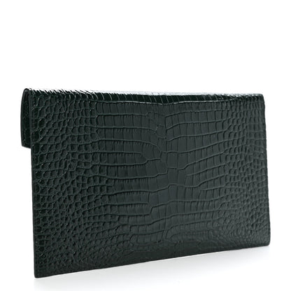 Saint Laurent Calfskin Crocodile Embossed Uptown Monogram Pouch Mint 3 of 9