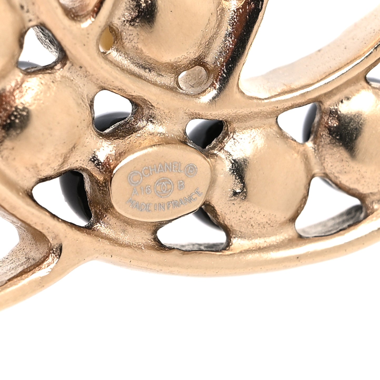 Pearl CC Brooch Gold Black