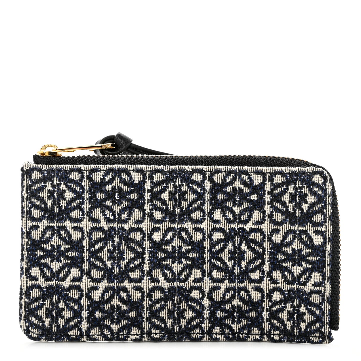 Canvas Jacquard Calfskin Anagram Coin Card Holder Navy Black