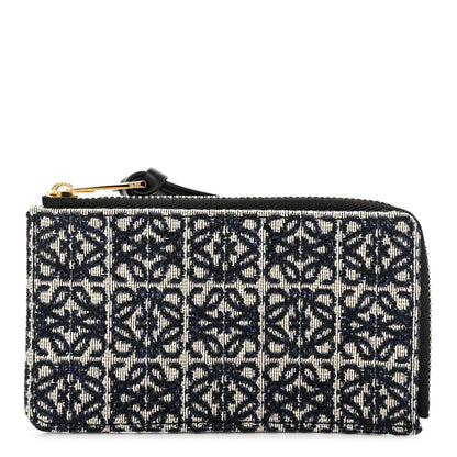 Loewe Canvas Jacquard Calfskin Anagram Coin Card Holder Navy Black 1 of 8