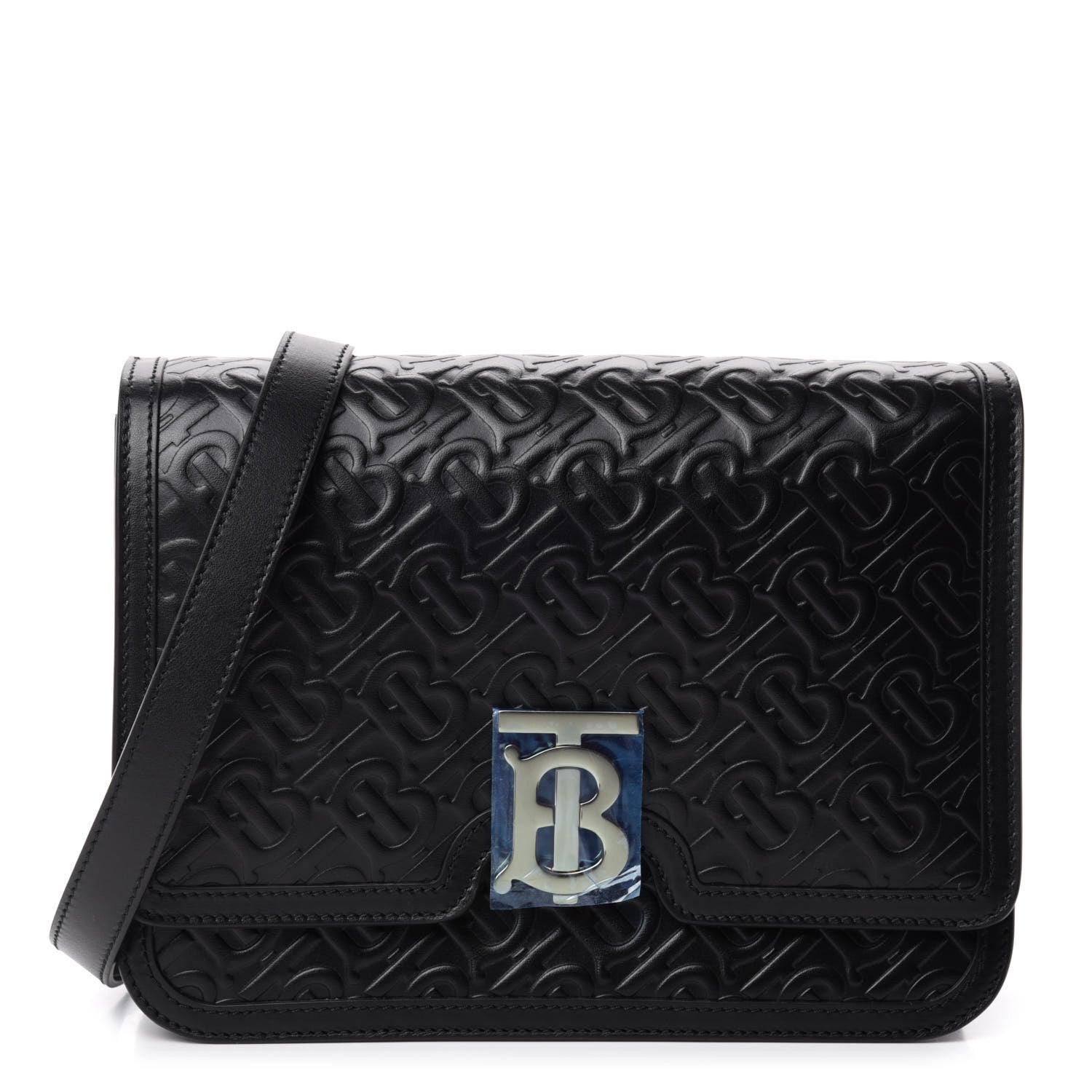 Burberry Calfskin Monogram Embossed Medium TB Bag Black 1 of 9