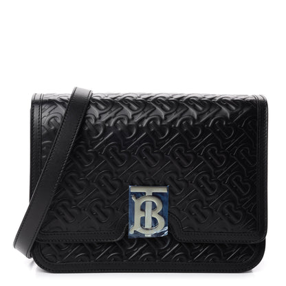 Burberry Calfskin Monogram Embossed Medium TB Bag Black 1 of 9