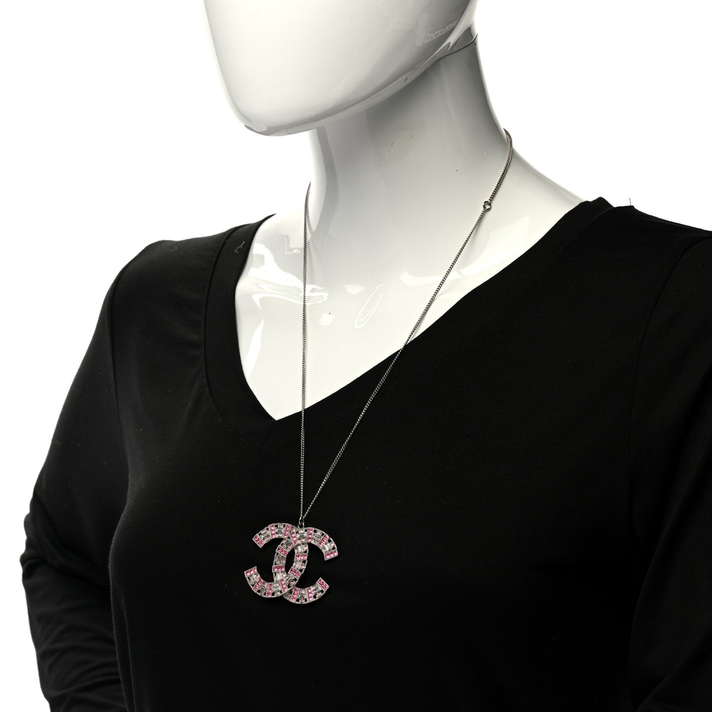 Baguette Crystal Large CC Necklace Pink