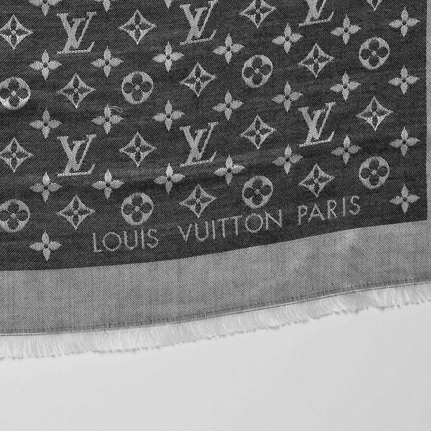 Silk Wool Monogram Denim Shawl Black