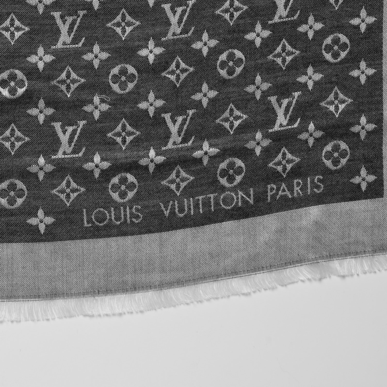 Louis Vuitton Silk Wool Monogram Denim Shawl Black 3 of 10