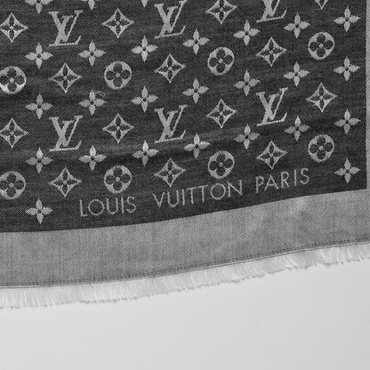Louis Vuitton Silk Wool Monogram Denim Shawl Black 3 of 10