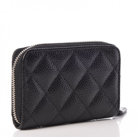 Caviar Quilted Zip Coin Purse Black