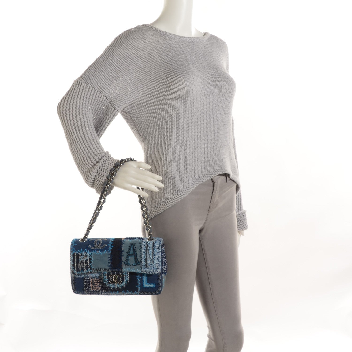 Chanel Denim Tweed Patchwork Medium Single Flap Blue 2 of 8
