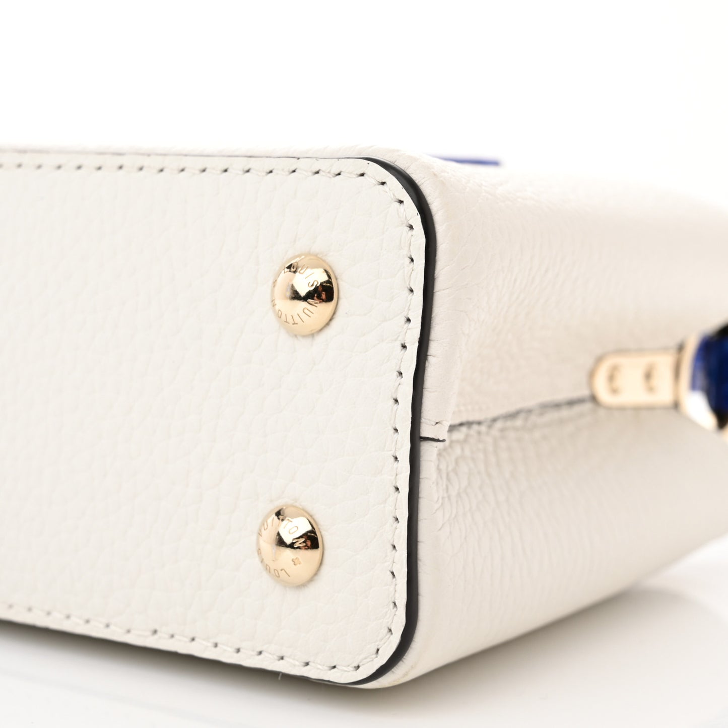 Taurillon Crocodile Capucines Mini White Bleu Santorin