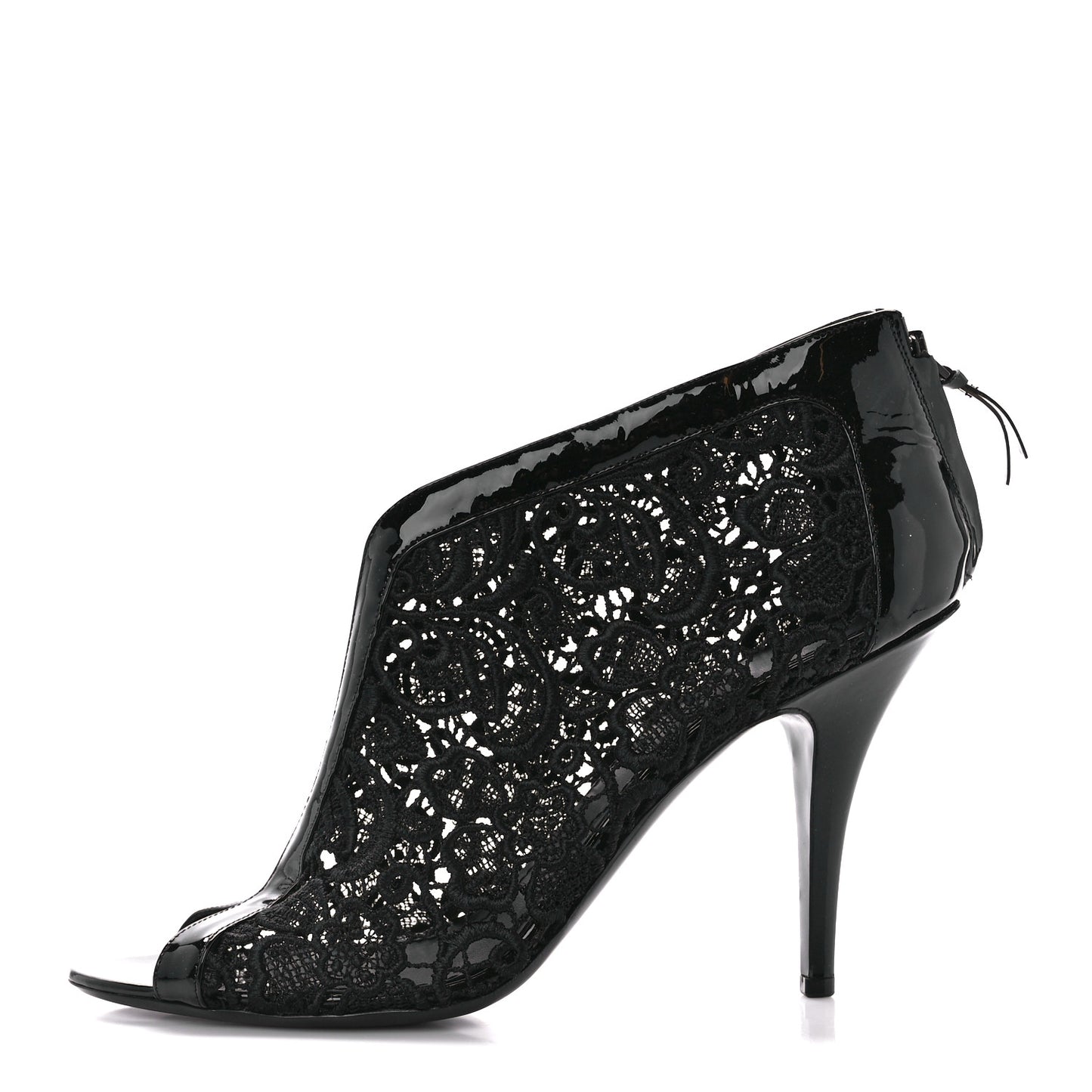Patent Emboirdered Peep Toe Ankle Booties 41 Black
