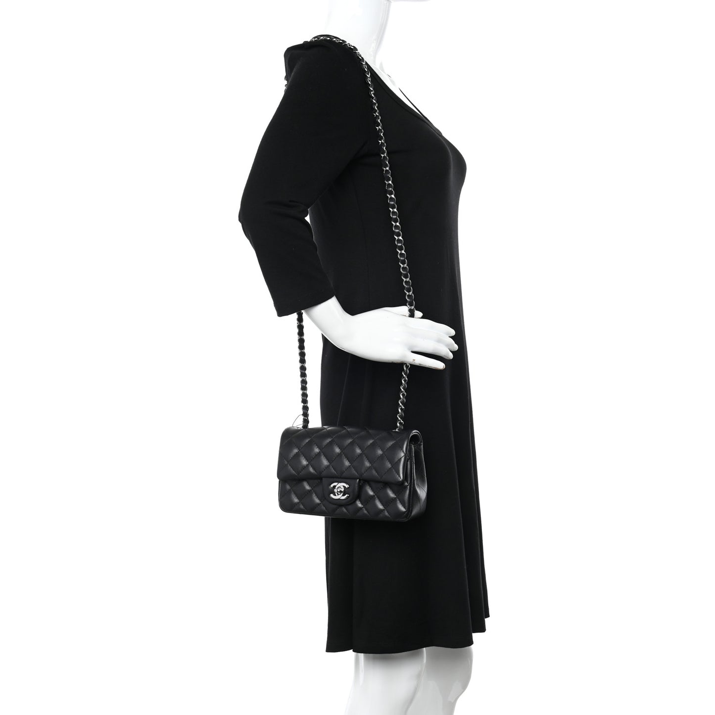 Lambskin Quilted Mini Rectangular Flap Black