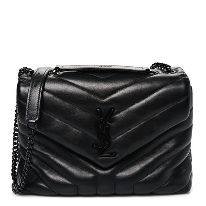 Saint Laurent Calfskin Y Quilted Monogram Monochrome Small Loulou Chain Satchel Black 1 of 10