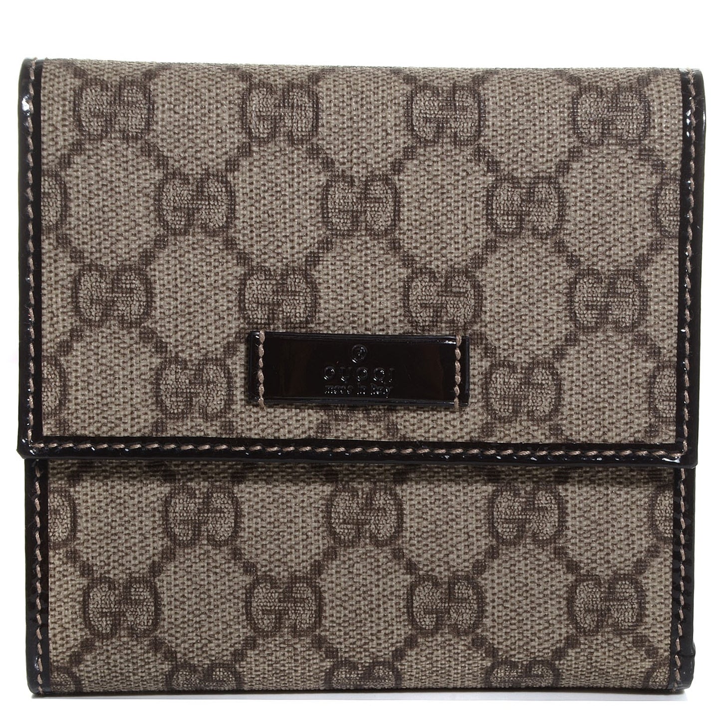 GG Plus Monogram Joy French Flap Wallet Beige Ebony Dark Brown