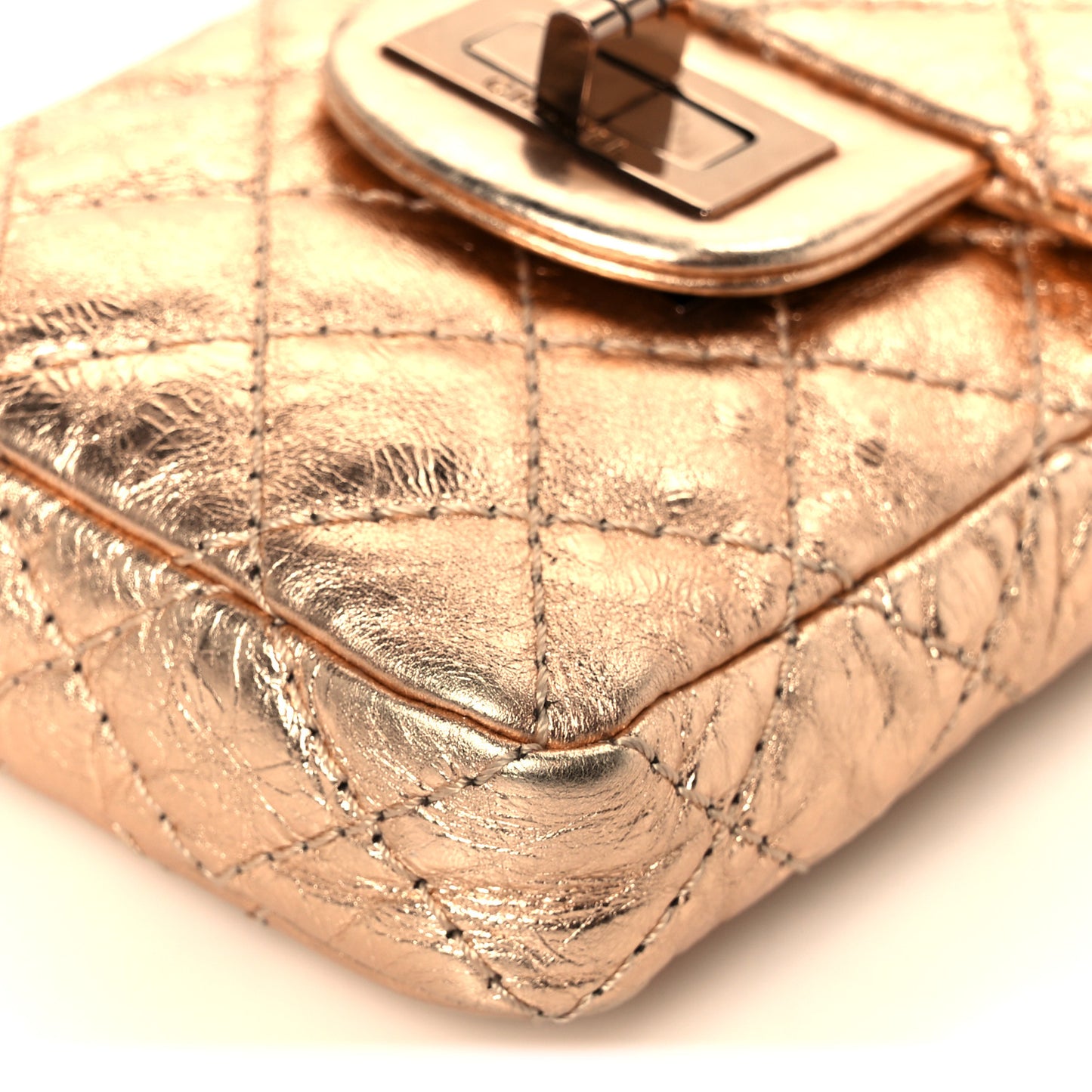 Metallic Aged Calfskin Quilted 2.55 Reissue Phone Case Rose Gold