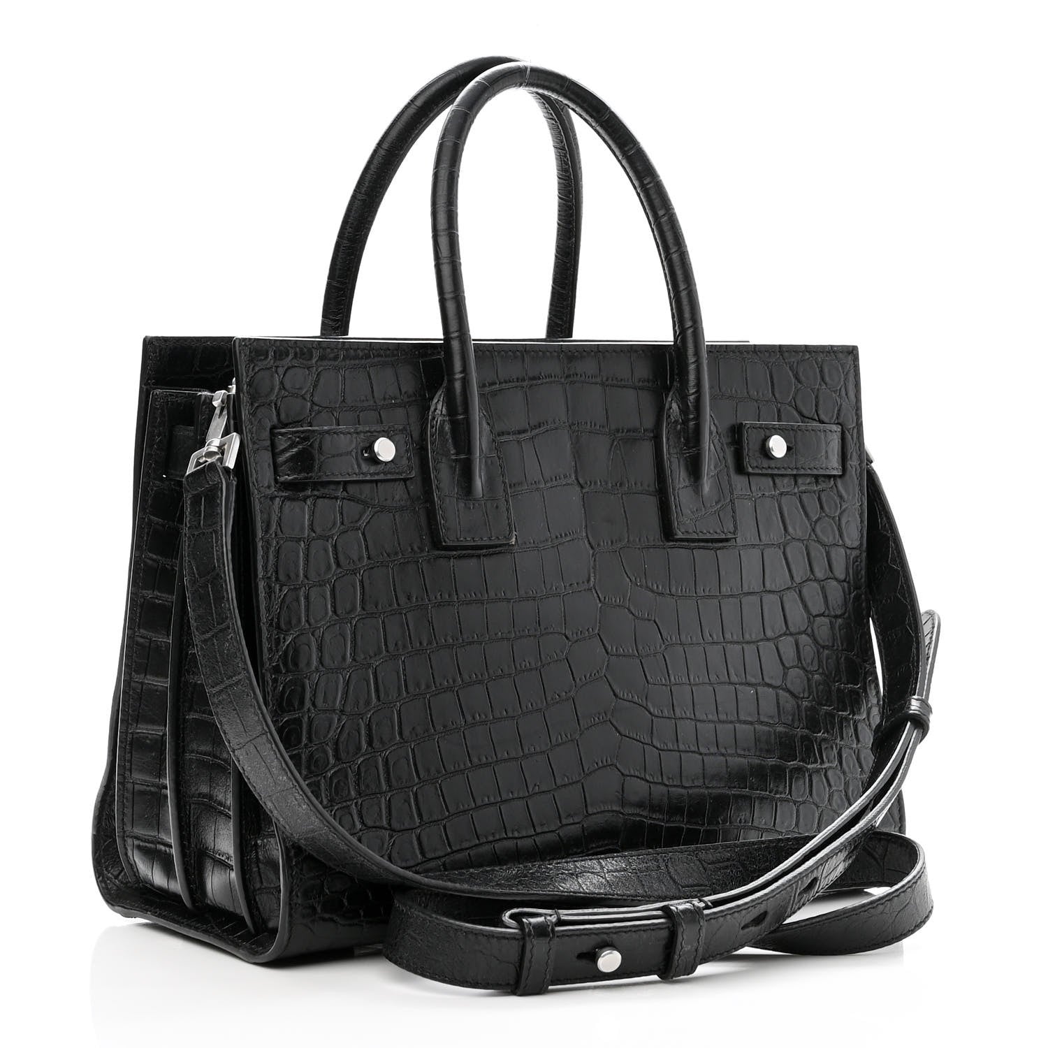 Saint Laurent Calfskin Crocodile Embossed Baby Supple Sac De Jour Black 3 of 10