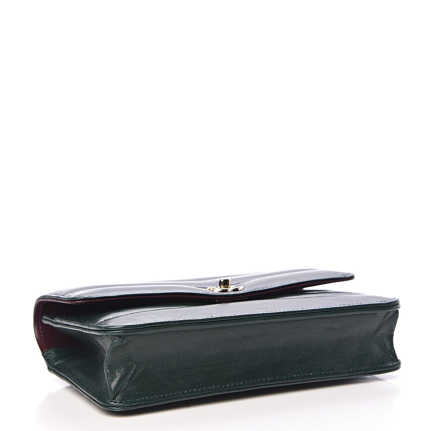 Lambskin Chevron Quilted Wallet On Chain WOC Dark Green