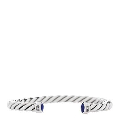 David Yurman Sterling Silver Lapis Lazuli 6mm Cable Classic Cuff Bracelet 1 of 4