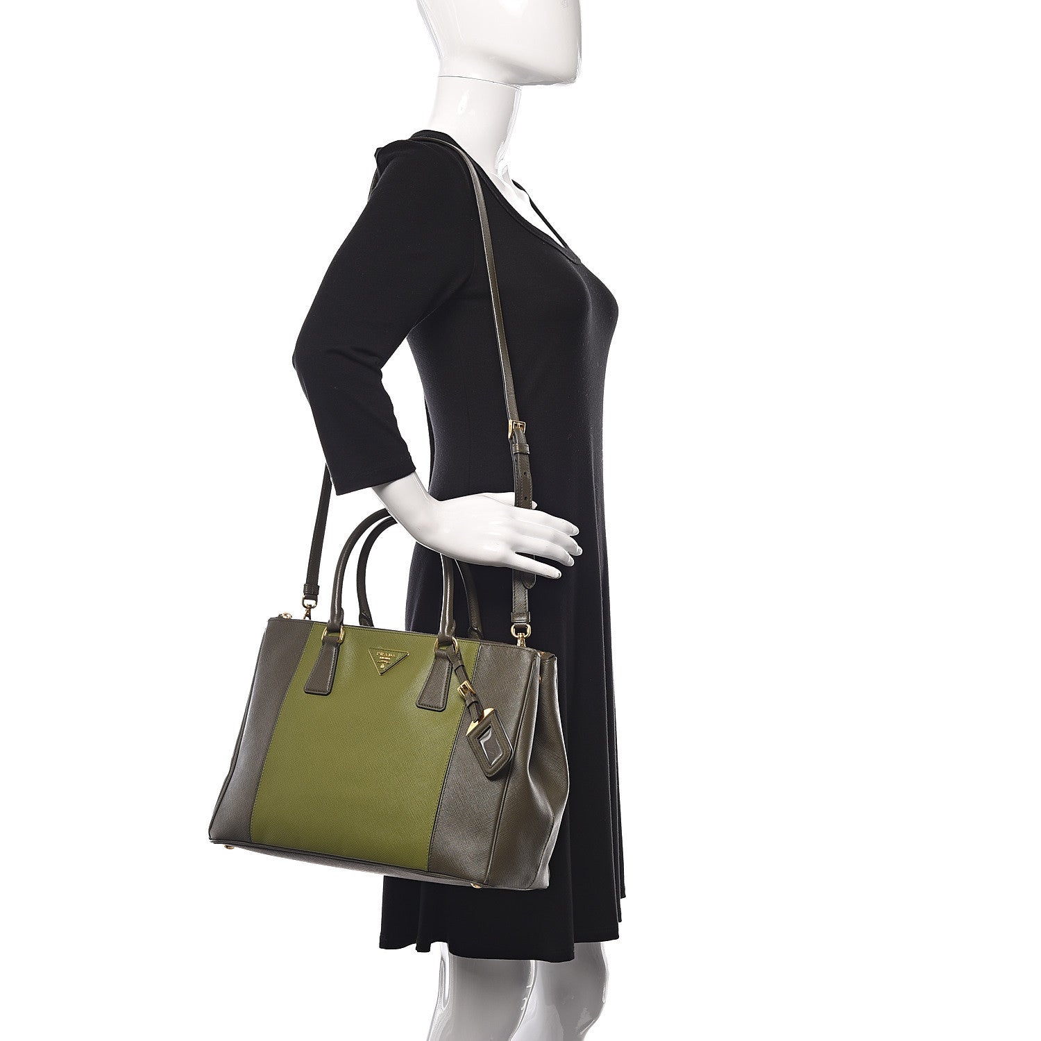 Prada Saffiano Lux Colorblock Medium Galleria Double Zip Tote Edera Militare 2 of 10