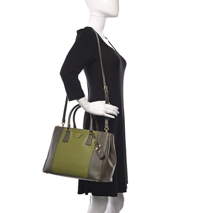 Prada Saffiano Lux Colorblock Medium Galleria Double Zip Tote Edera Militare 2 of 10