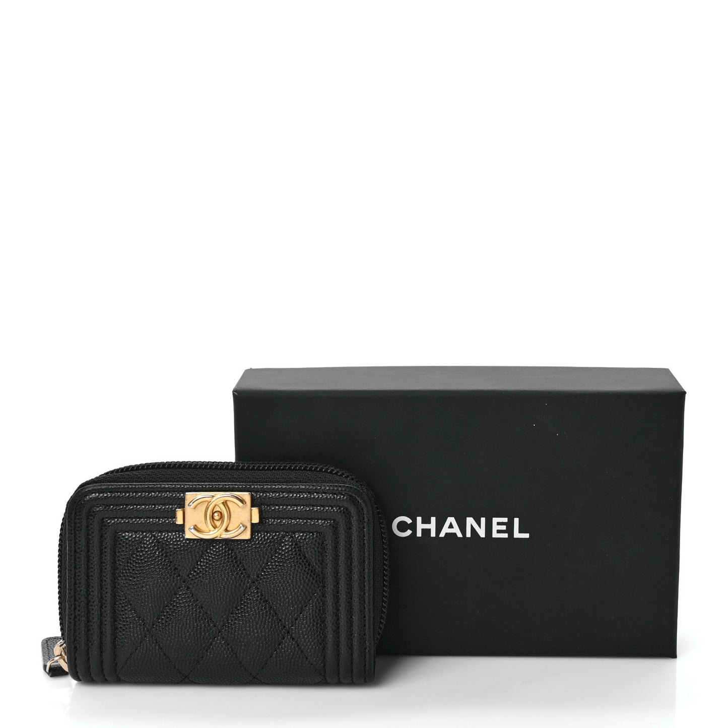 Caviar Quilted Boy Zip Around Coin Purse Wallet Black