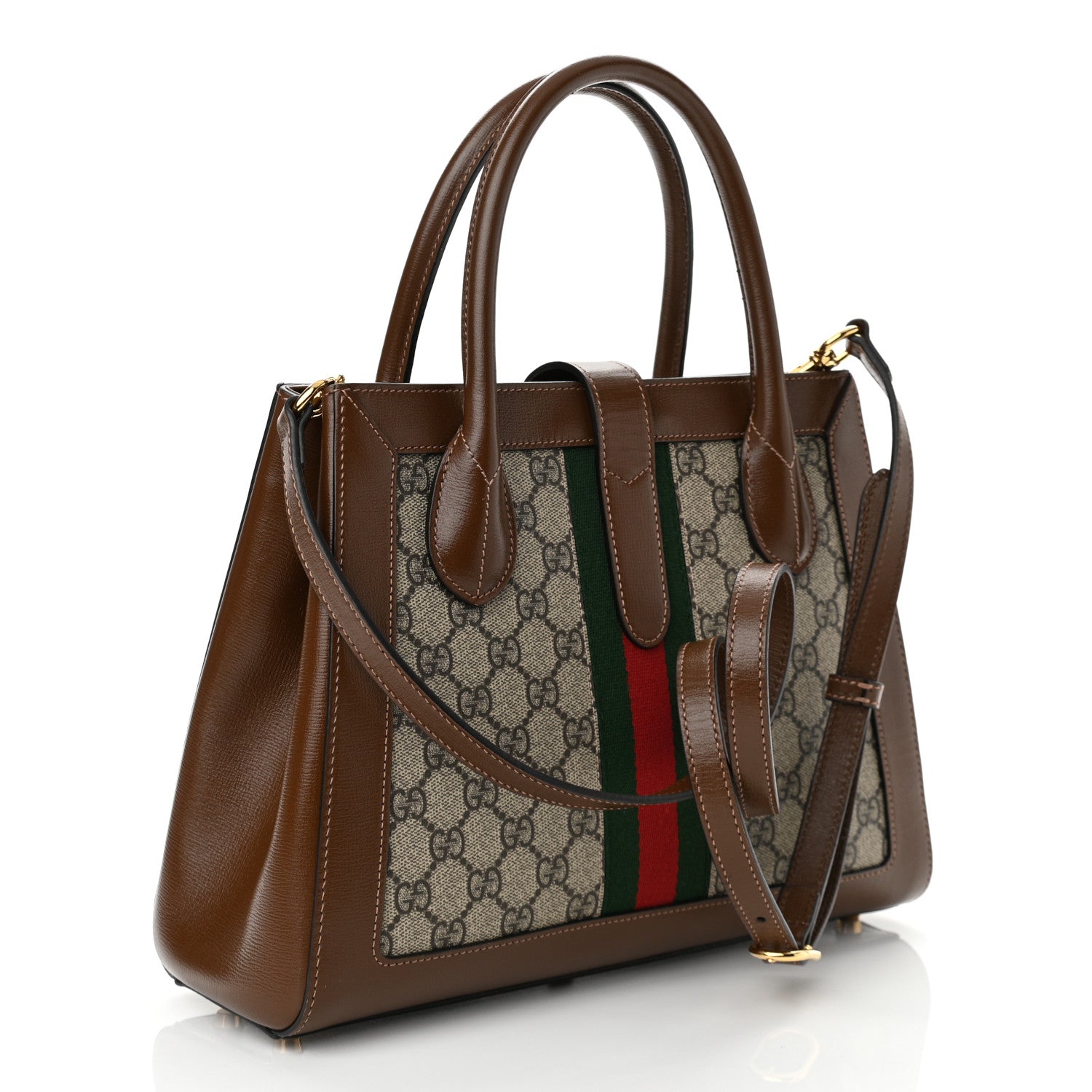 Gucci GG Supreme Monogram Azalea Calfskin Web Medium Jackie 1961 Tote Beige Ebony Brown Sugar 3 of 10