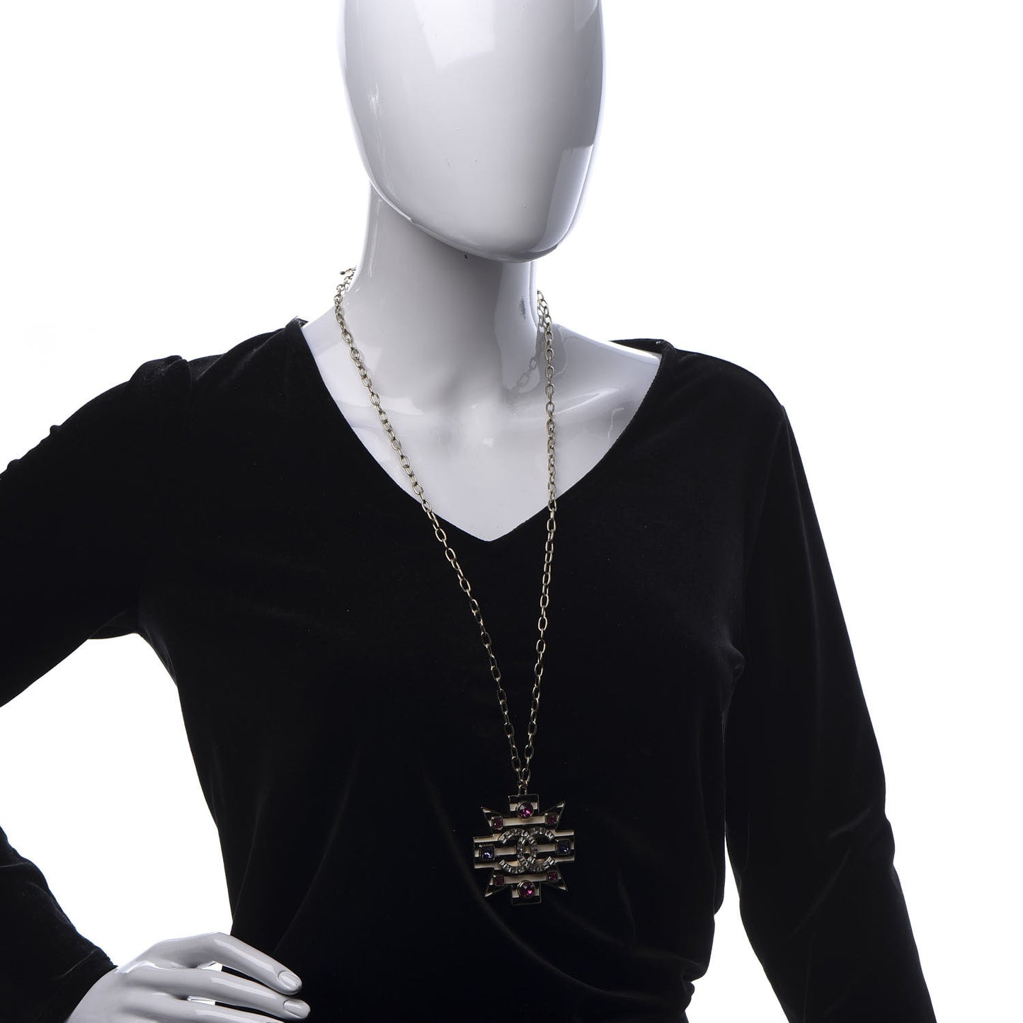 Crystal Enamel Stripe CC Pendant Necklace Gold Multicolor