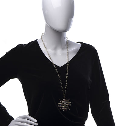Chanel Crystal Enamel Stripe CC Pendant Necklace Gold Multicolor 2 of 7