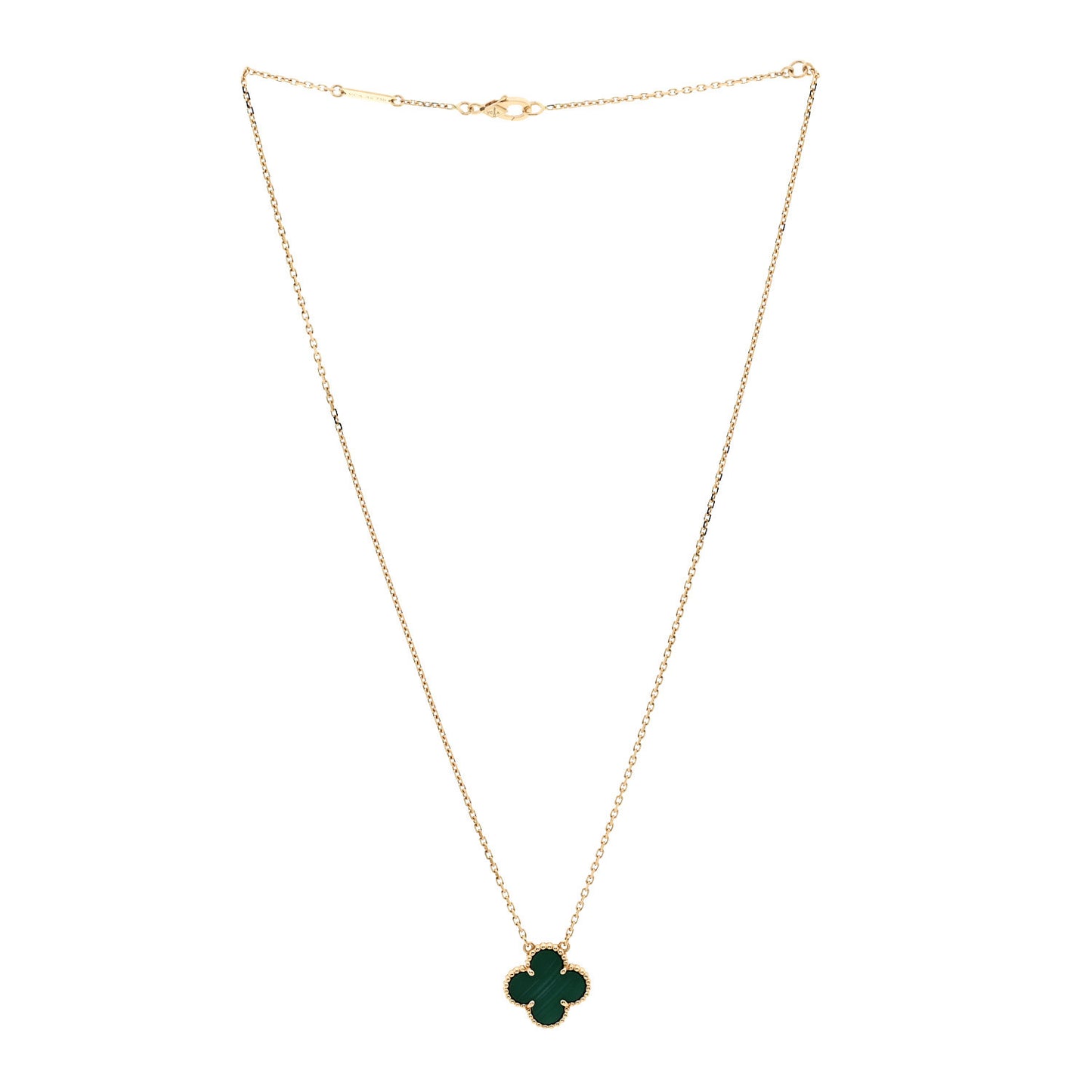 18K Yellow Gold Malachite Vintage Alhambra Pendant Necklace