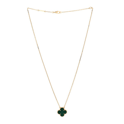 Van Cleef & Arpels 18K Yellow Gold Malachite Vintage Alhambra Pendant Necklace 3 of 4
