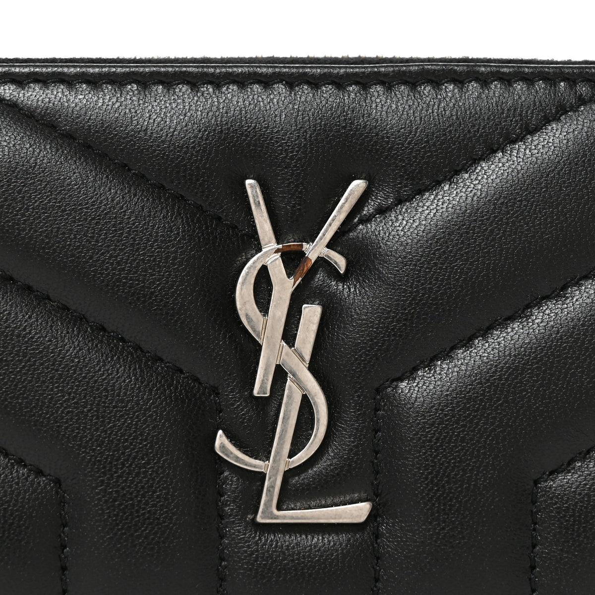 Saint Laurent Lambskin Y Quilted Monogram LouLou Zip Coin Purse Black 7 of 8