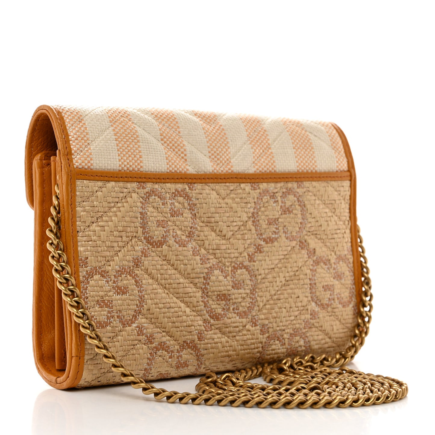 Raffia GG Monogram Matelasse GG Marmont Chain Wallet Natural Beige Off White Sun Oil