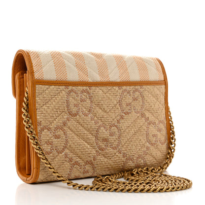 Gucci Raffia GG Monogram Matelasse GG Marmont Chain Wallet Natural Beige Off White Sun Oil 2 of 10