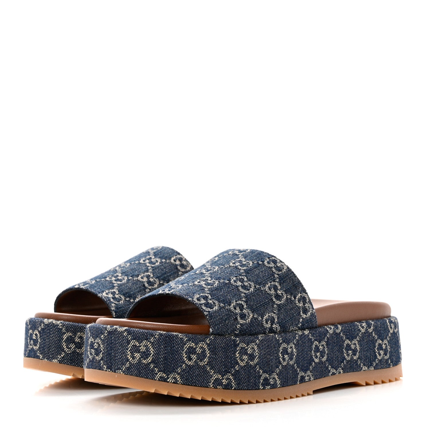 Gucci New Denim GG Monogram Angelina Platform 55mm Slide Sandals 38 Blue Tea 3 of 9