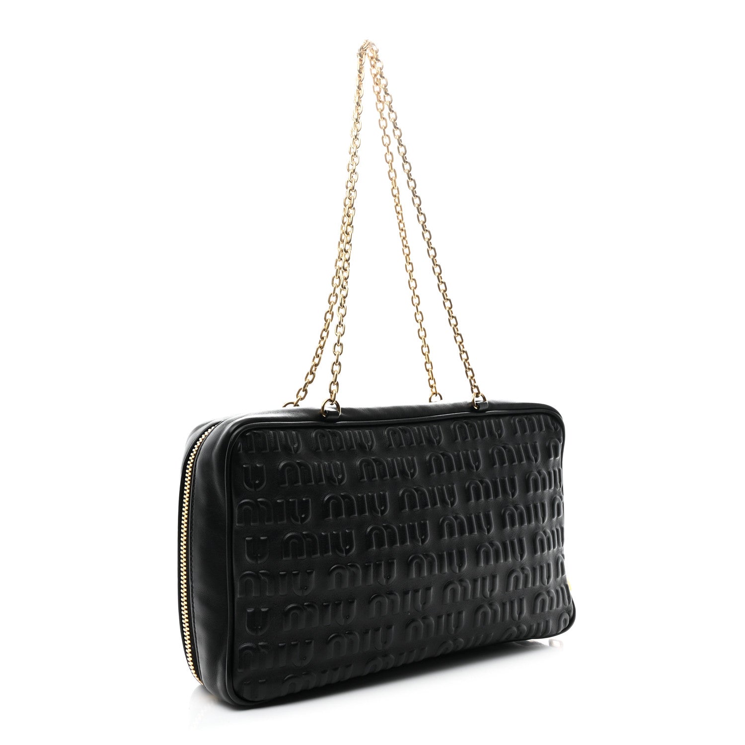 Miu Miu Softy Logo Embossed Chain Shoulder Bag Black 3 of 9