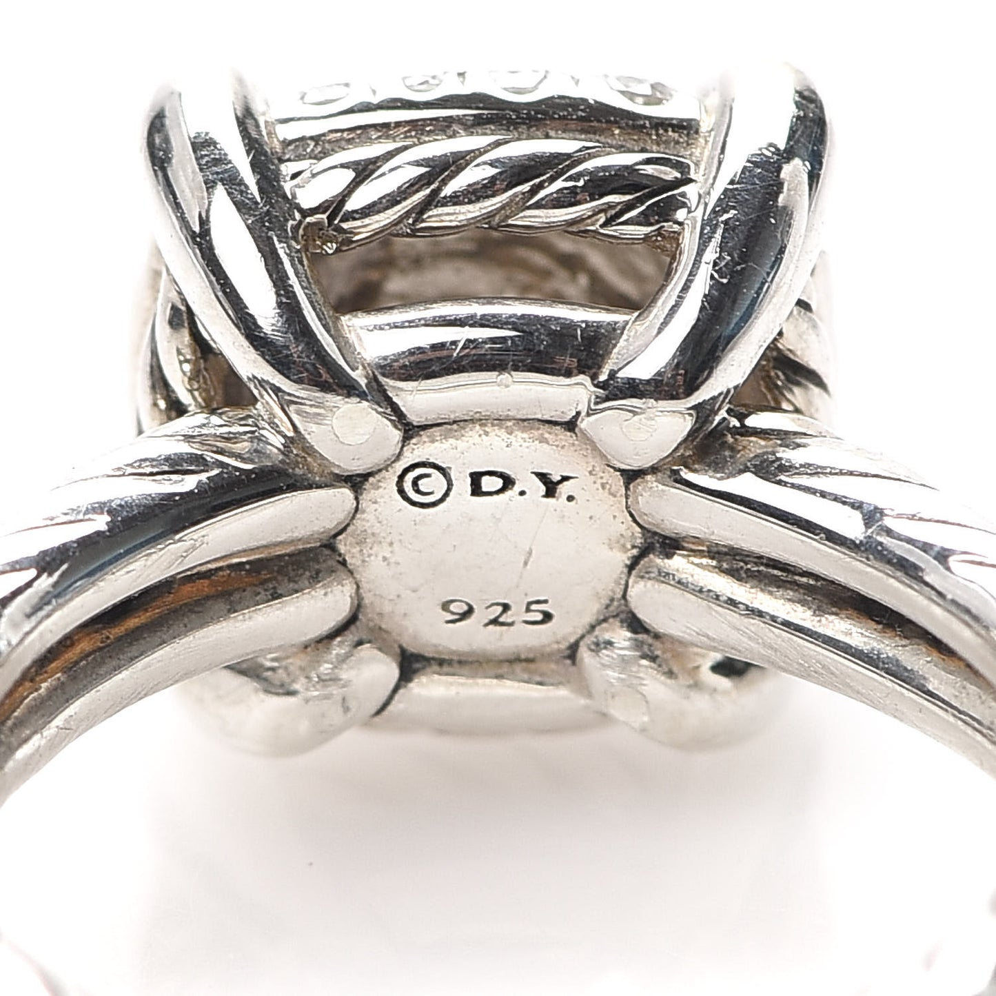 Sterling Silver Diamond 11mm Chatelaine Pave Ring 49 4.75