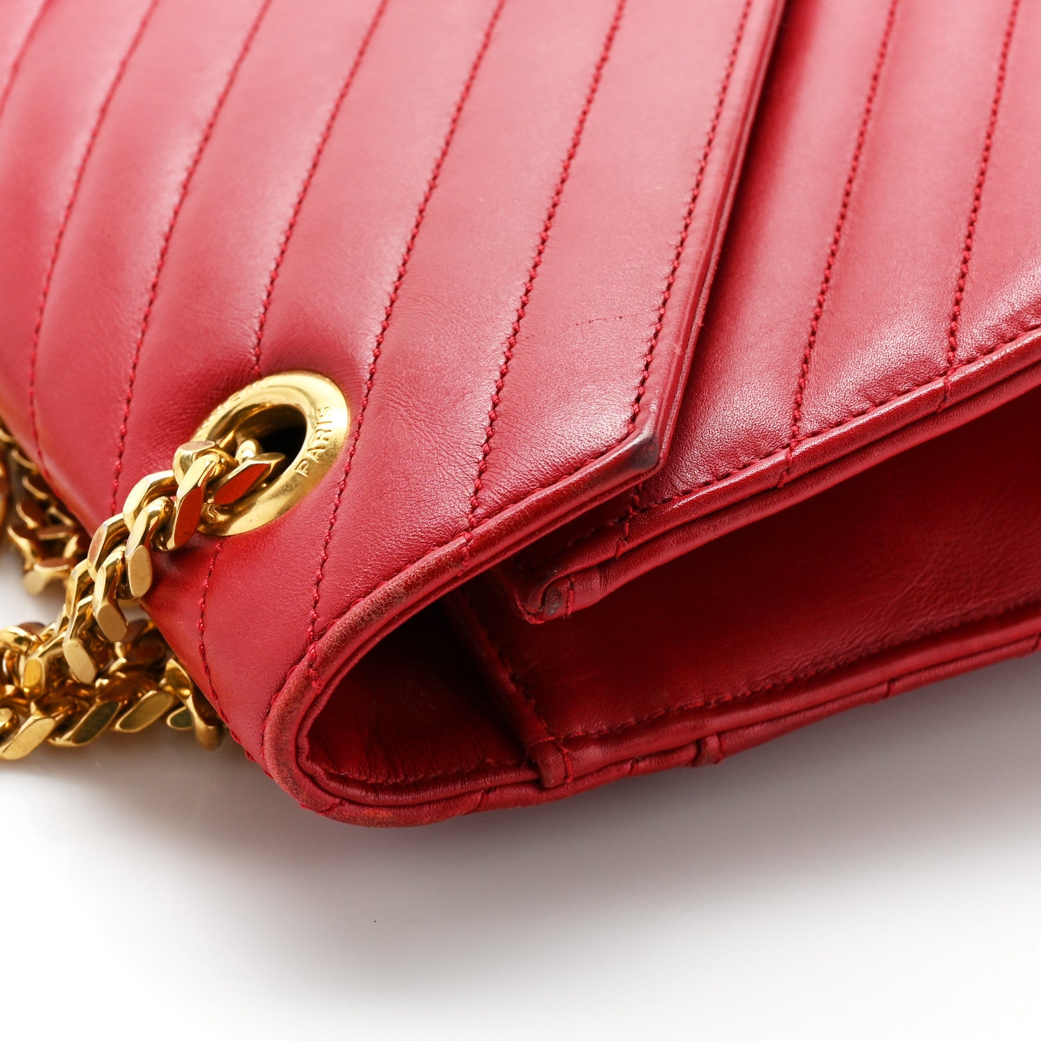 Saint Laurent Smooth Calfskin Matelasse Chevron Large Monogram Satchel Lipstick Red 20 of 20