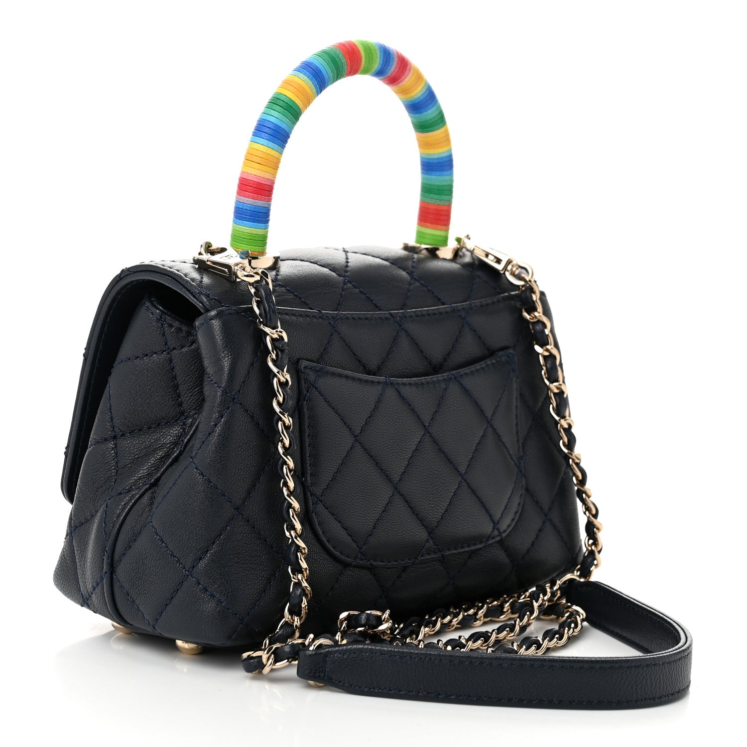 Chanel Goatskin Quilted Extra Mini Rainbow Coco Handle Flap Navy Blue 3 of 11