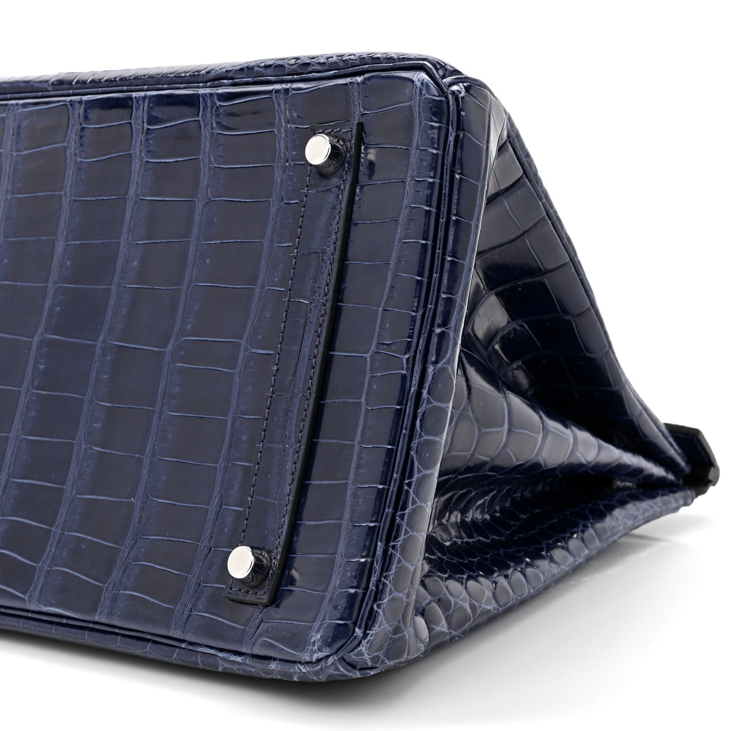 Shiny Porosus Crocodile Horseshoe Birkin 35 Bleu Electrique Black