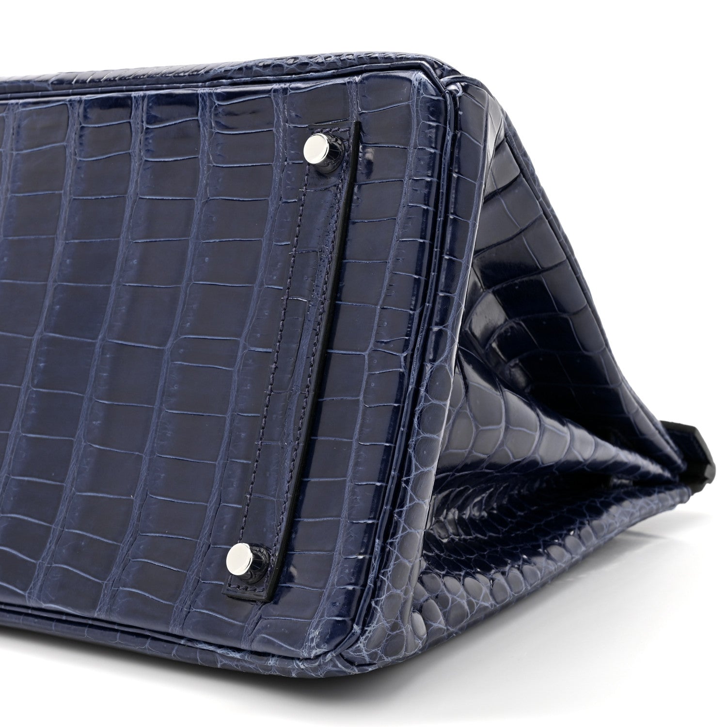 Hermes Shiny Porosus Crocodile Horseshoe Birkin 35 Bleu Electrique Black 9 of 14