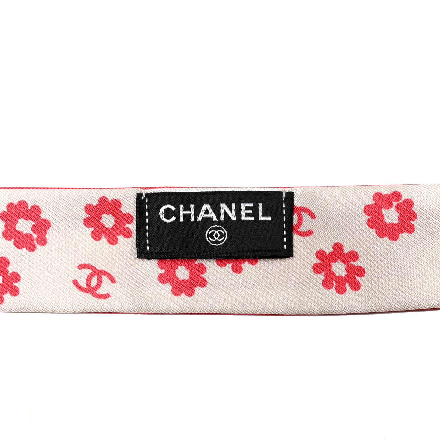 Silk Twill CC Flowers Slim Bandeau Scarf Coral Ecru