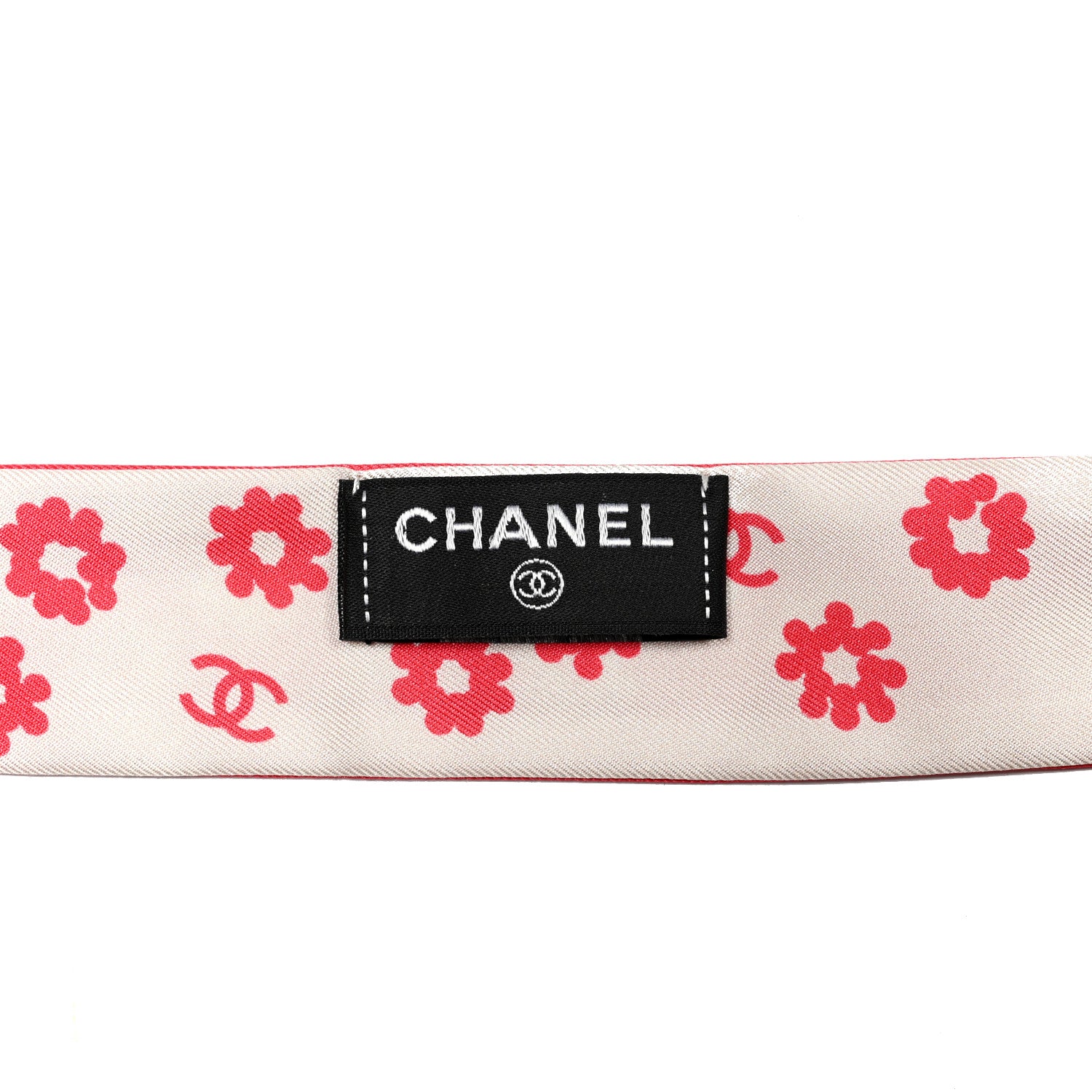 Chanel Silk Twill CC Flowers Slim Bandeau Scarf Coral Ecru 4 of 4