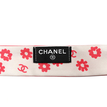 Chanel Silk Twill CC Flowers Slim Bandeau Scarf Coral Ecru 4 of 4