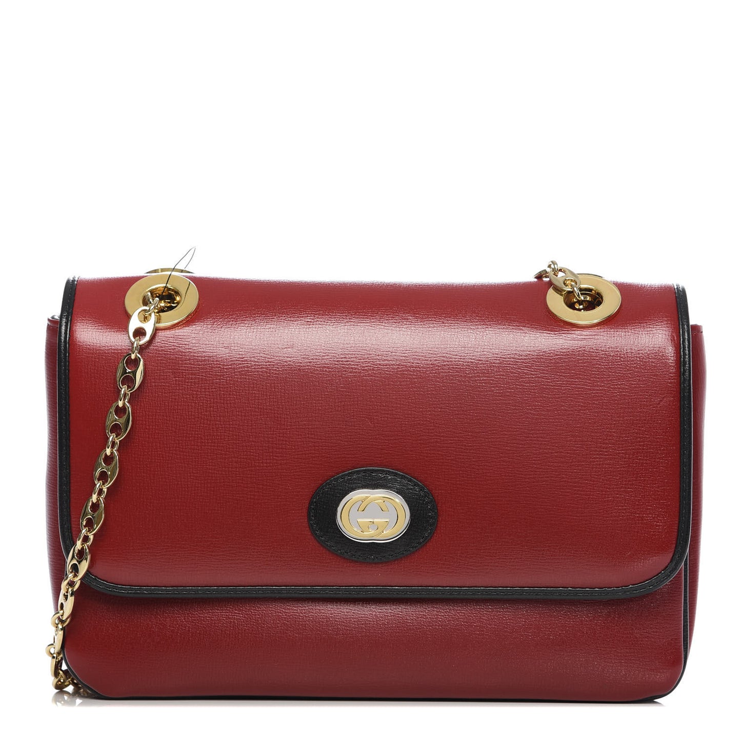 Azalea Calfskin Bi-Color Small Marina Chain Shoulder Bag New Cherry Red Black
