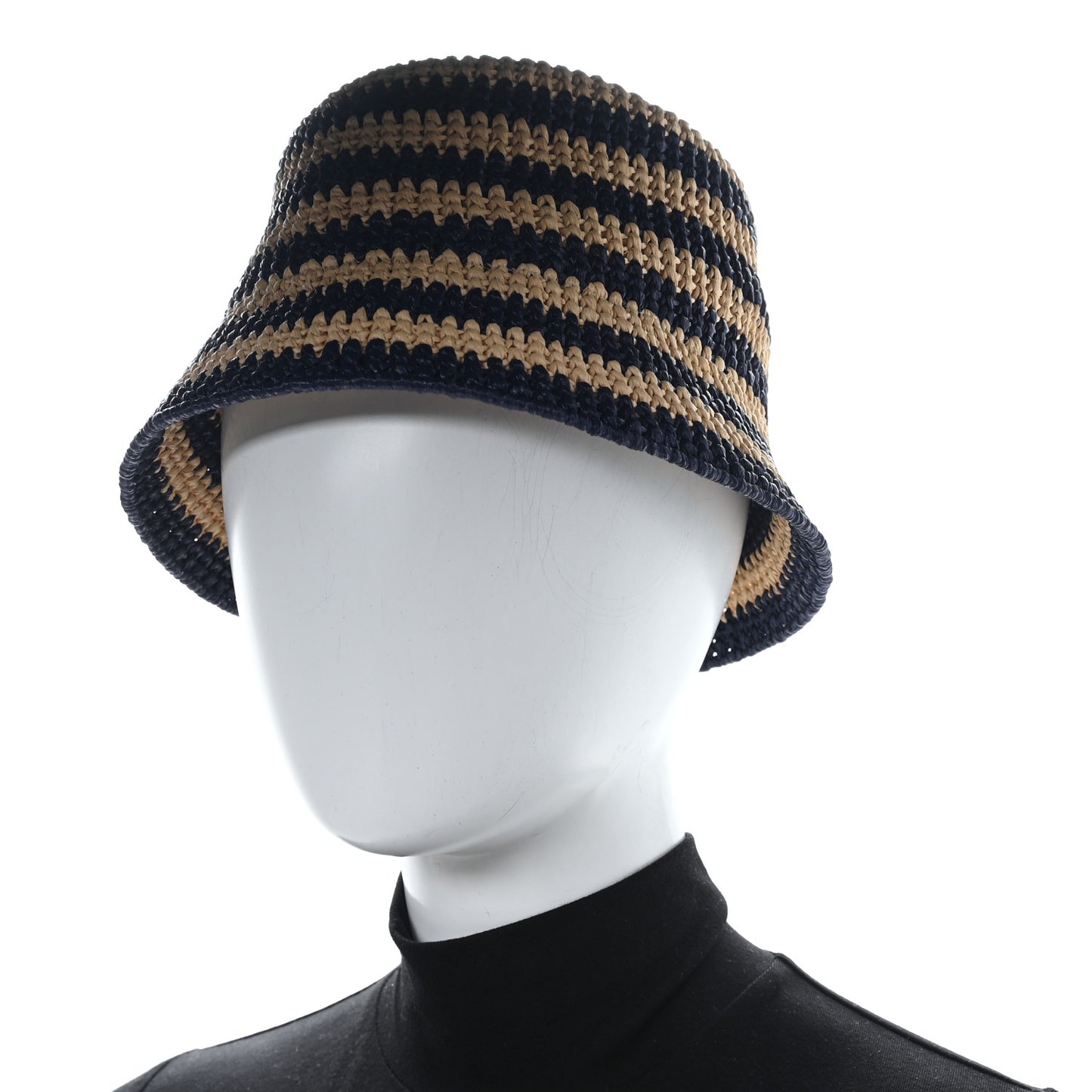 Raffia Striped Logo Embroidered Womens Bucket Hat M Naturale Baltico