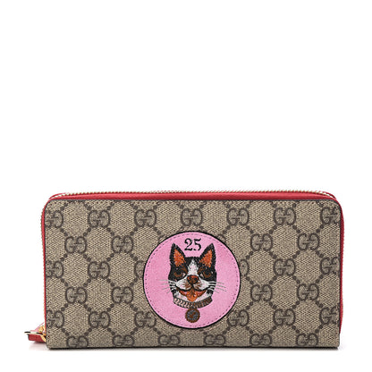 Gucci GG Supreme Monogram Bosco Patch Zip Around Wallet Beige Malva Hibiscus Red 1 of 7