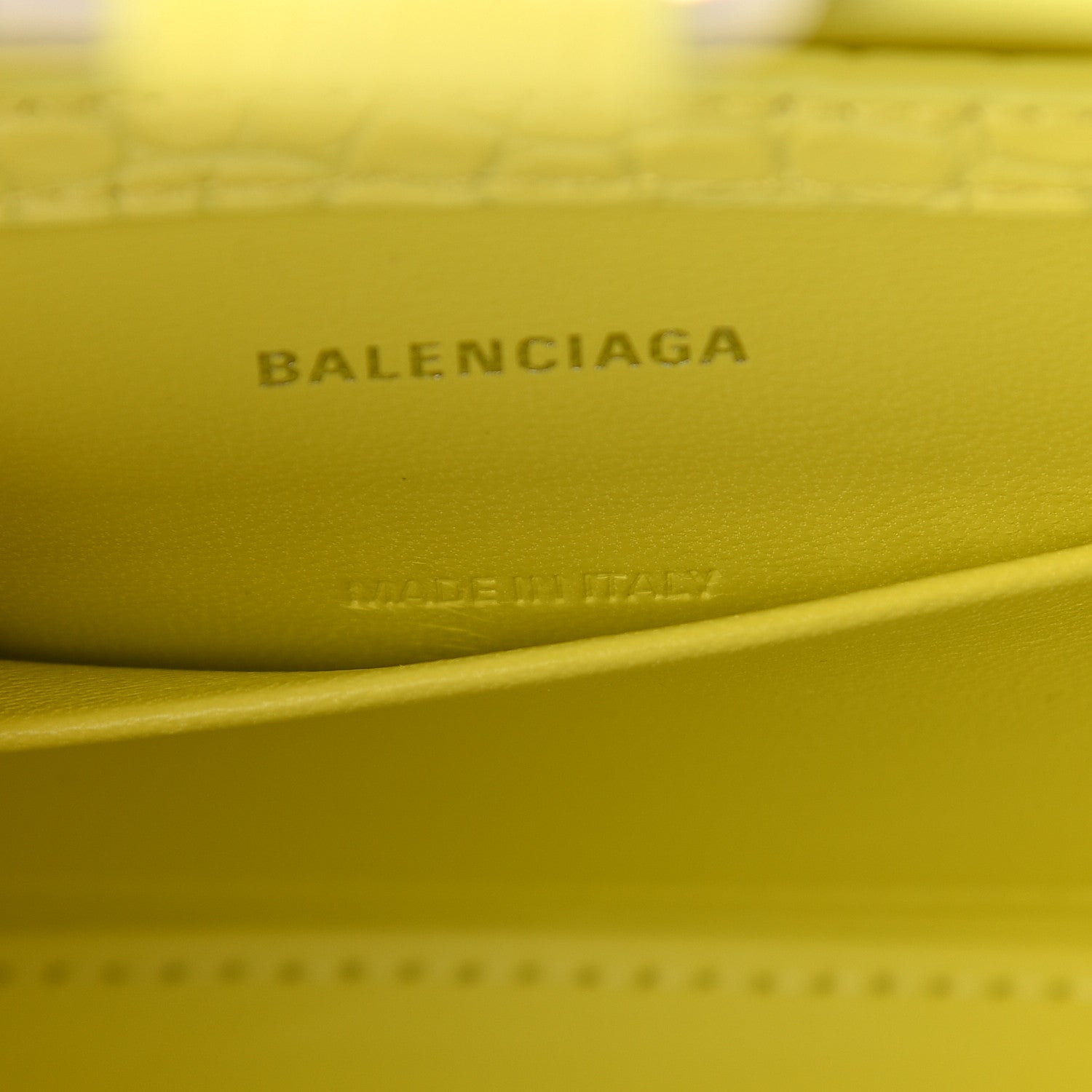 Balenciaga Shiny Calfskin Crocodile Embossed Hourglass Stretch Sling Shoulder Bag Light Yellow 7 of 10